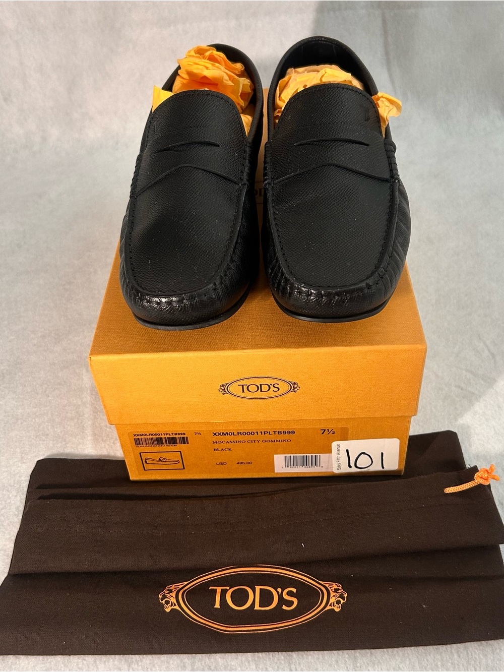 Tod's Mocassino City Gommino Leather Driving Loafers Shoes - Black Size 7.5 US